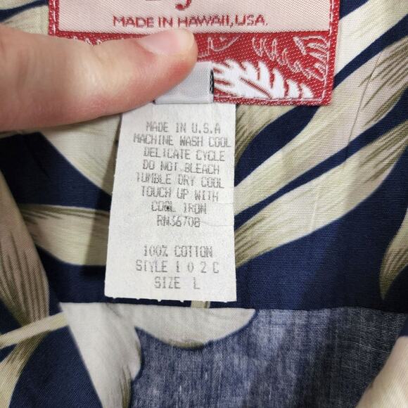 RJC Vintage Hawaiian print short sleeve button up shirt hibiscus & palm men's L - Picture 2 of 8